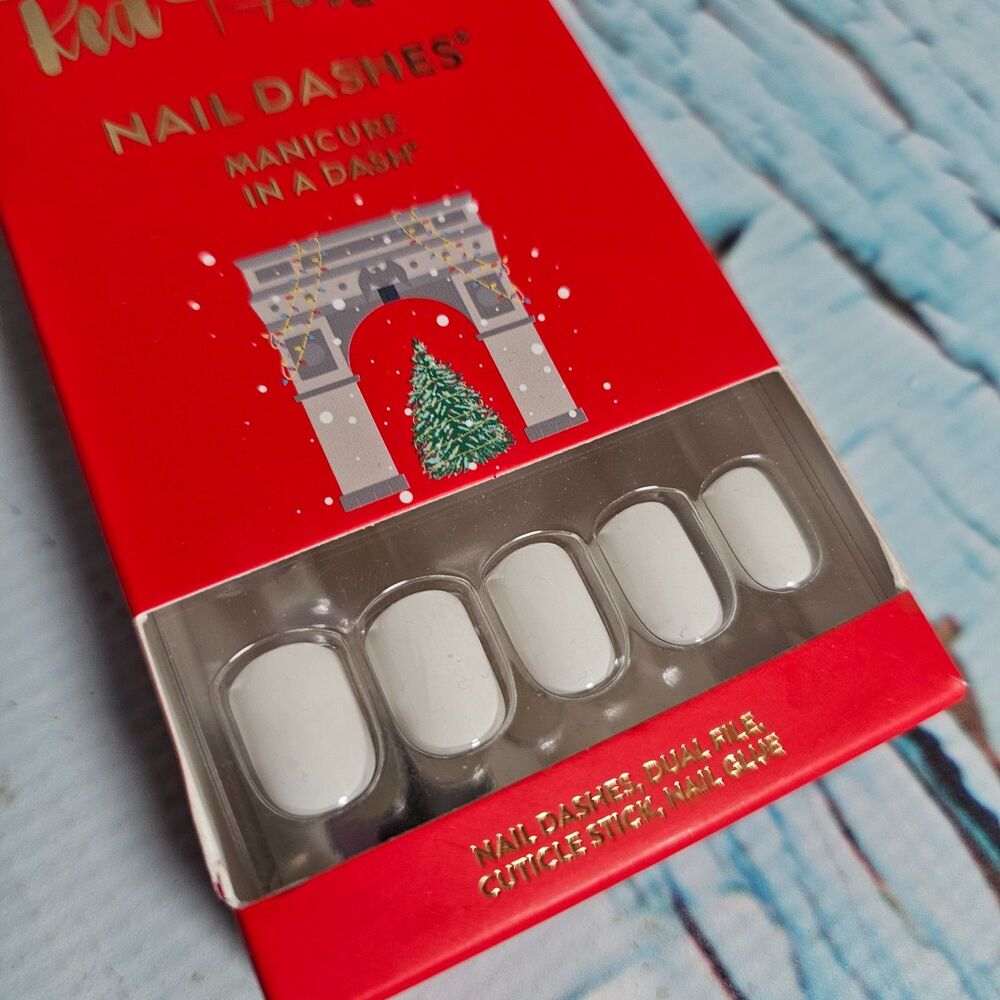 Red Aspen Nail Dashes Short Square White Press On Nails Bright Lights Big NEW